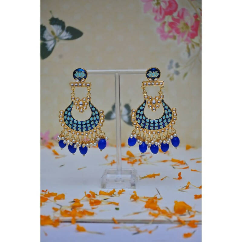 Chandbali Gold-Plated Sky Blue Drop & Dangler Earrings For Women & Girls By House of Ree - Distacart
