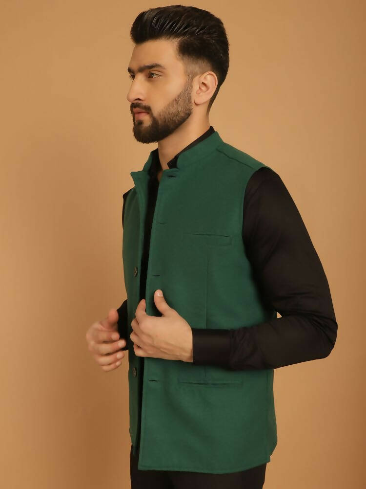 Even Apparels Pure Wool Nehru Jacket - Green - Distacart