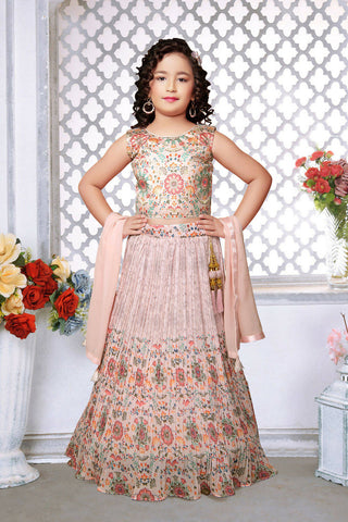 Kids Functional Designer Peach Faux Georgette Lehenga Choli - Aaradhna - Distacart