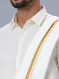 Thumbnail for Ramraj Cotton Mens Wedding Set Cream Regular Dhoti, Shirt & Towel Arathi 1/2