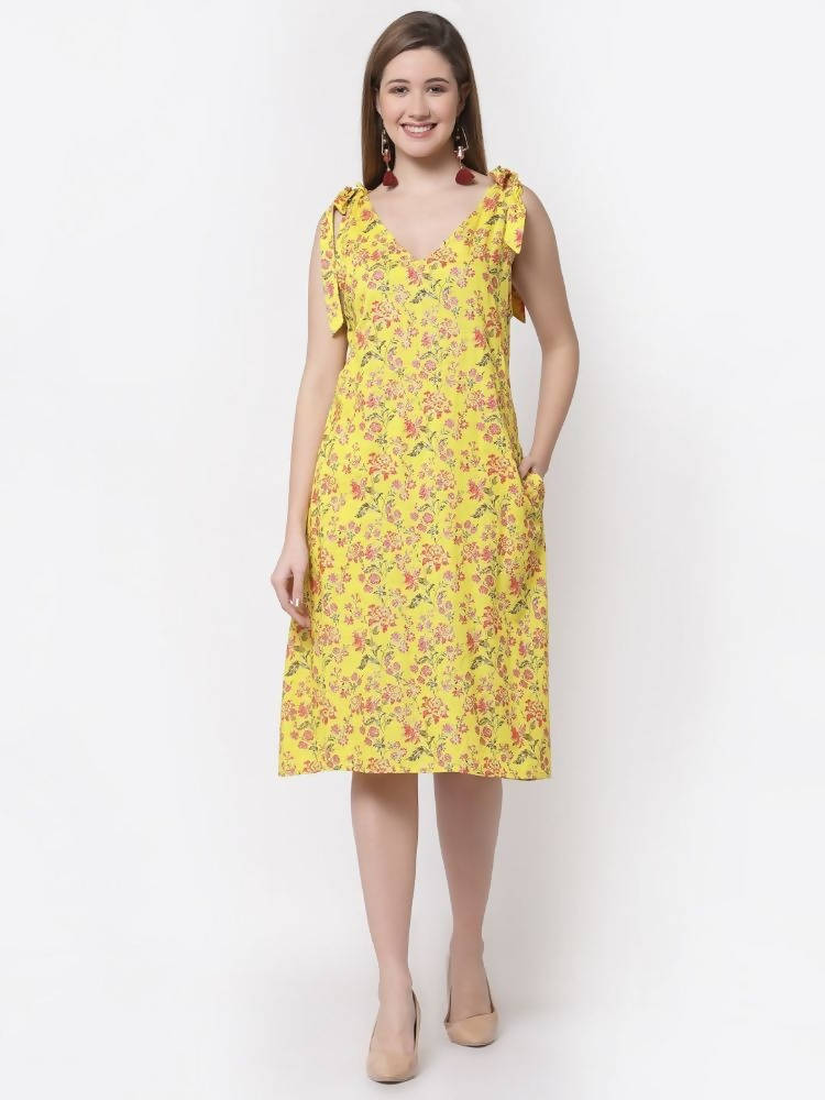 Myshka Yellow Color Cotton Printed Dress