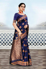 Thumbnail for DEIANA'S Beautiful Golden Jari with New Design Soft Lichi Silk Saree - Blue - Distacart