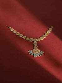 Thumbnail for Gold-Plated White Blue Kundan-Studded Pearl Beaded Matha Patti - Ruby Raang - Distacart