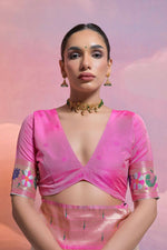 Thumbnail for Vishnu Weaves Women's Baby-Pink Paithani Silk Zari Woven Saree with Blouse - Distacart