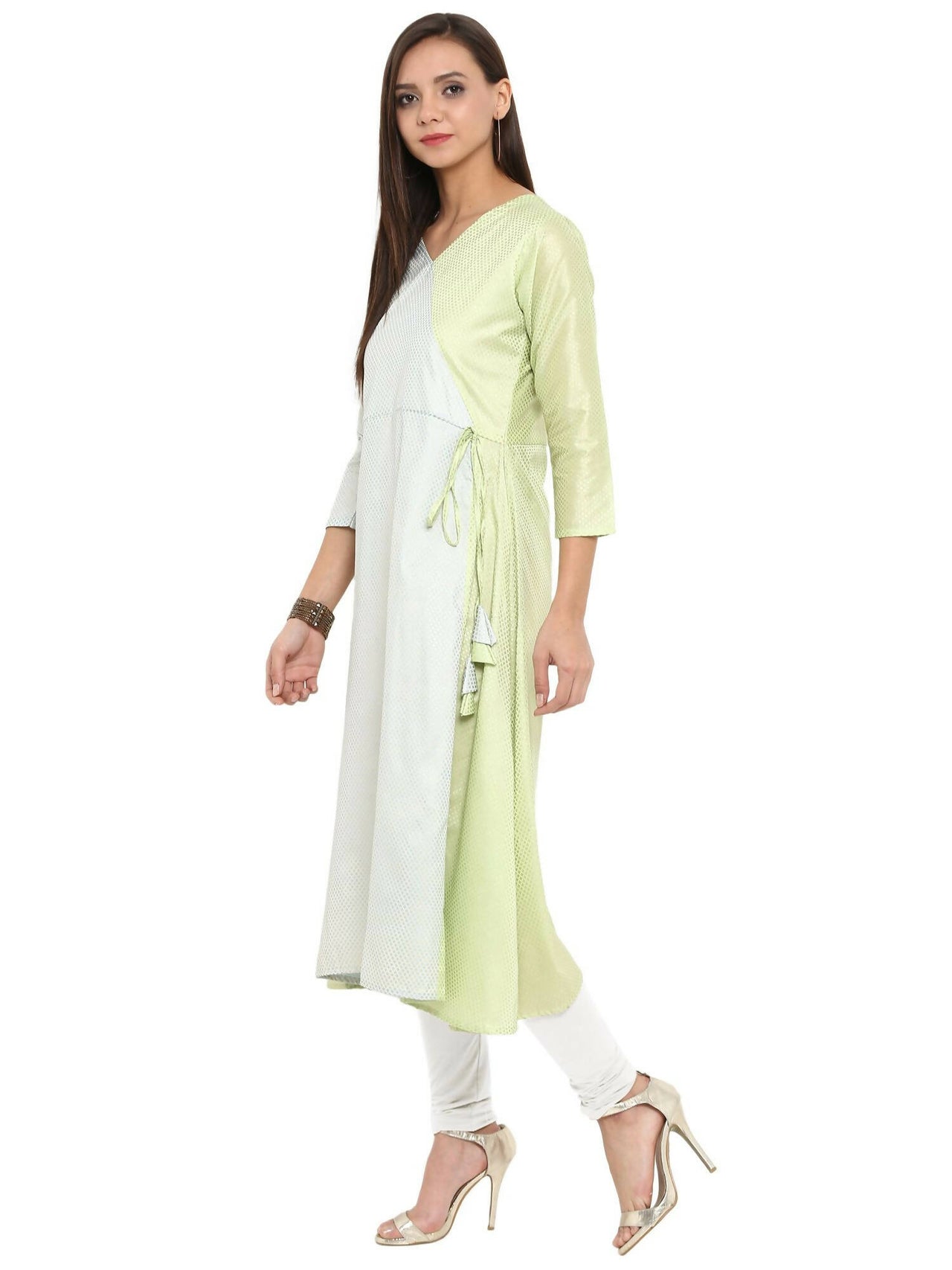 Ahalyaa Women Lime Green & Off-White Printed A-Line Kurta - Distacart