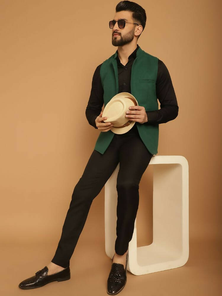 Even Apparels Pure Wool Nehru Jacket - Green - Distacart