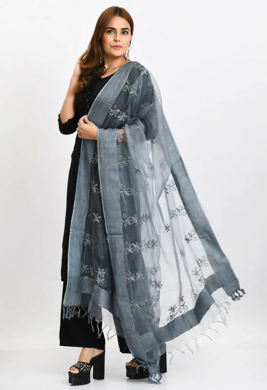 Mominos Fashion Moeza Women's Orgenza All Over Chikan Work Grey Dupatta - Distacart