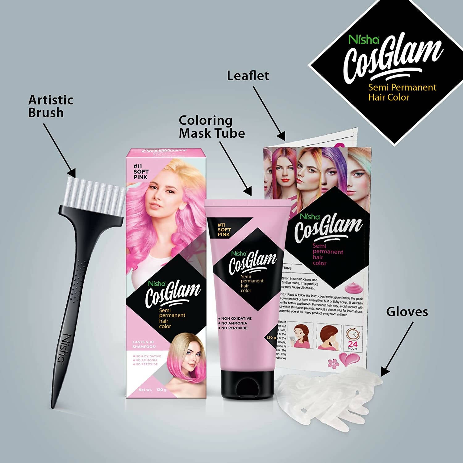 Nisha Cosglam Semi Permanent Hair Color 11 Soft Pink - Distacart