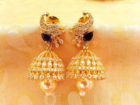 Thumbnail for AD Peacock Jhumkas with Blue Stone