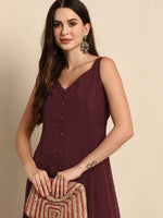Thumbnail for Janasya Maroon Poly Chiffon Dobby Weave Kurta - Distacart