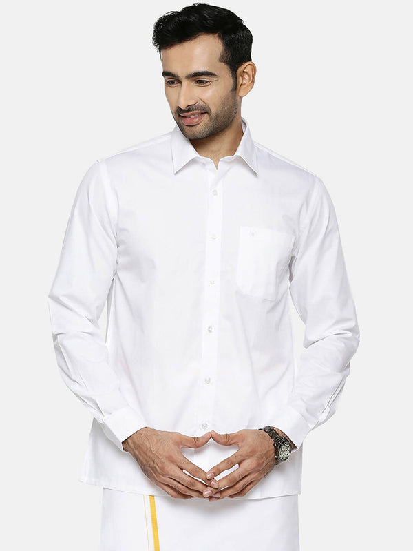 Ramraj Cotton Mens Full Sleeve Formal 100 % Cotton White Shirt - Distacart