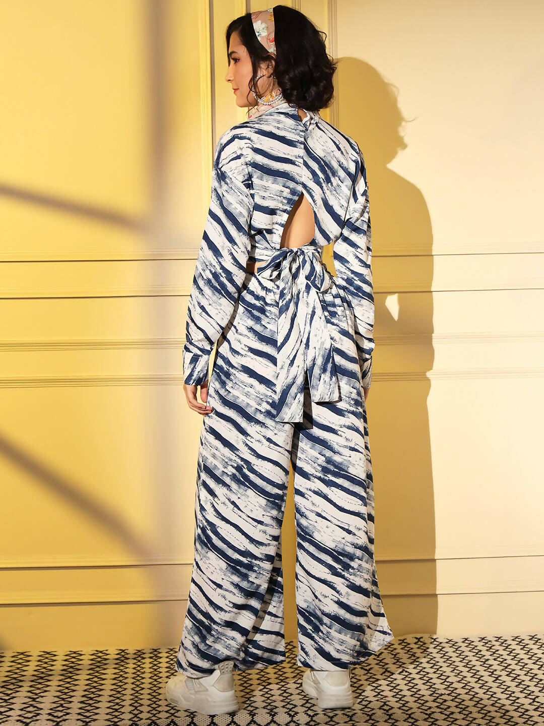 Blue Crepe Digital Printed Top With Matching Trouser - Shivani - Distacart
