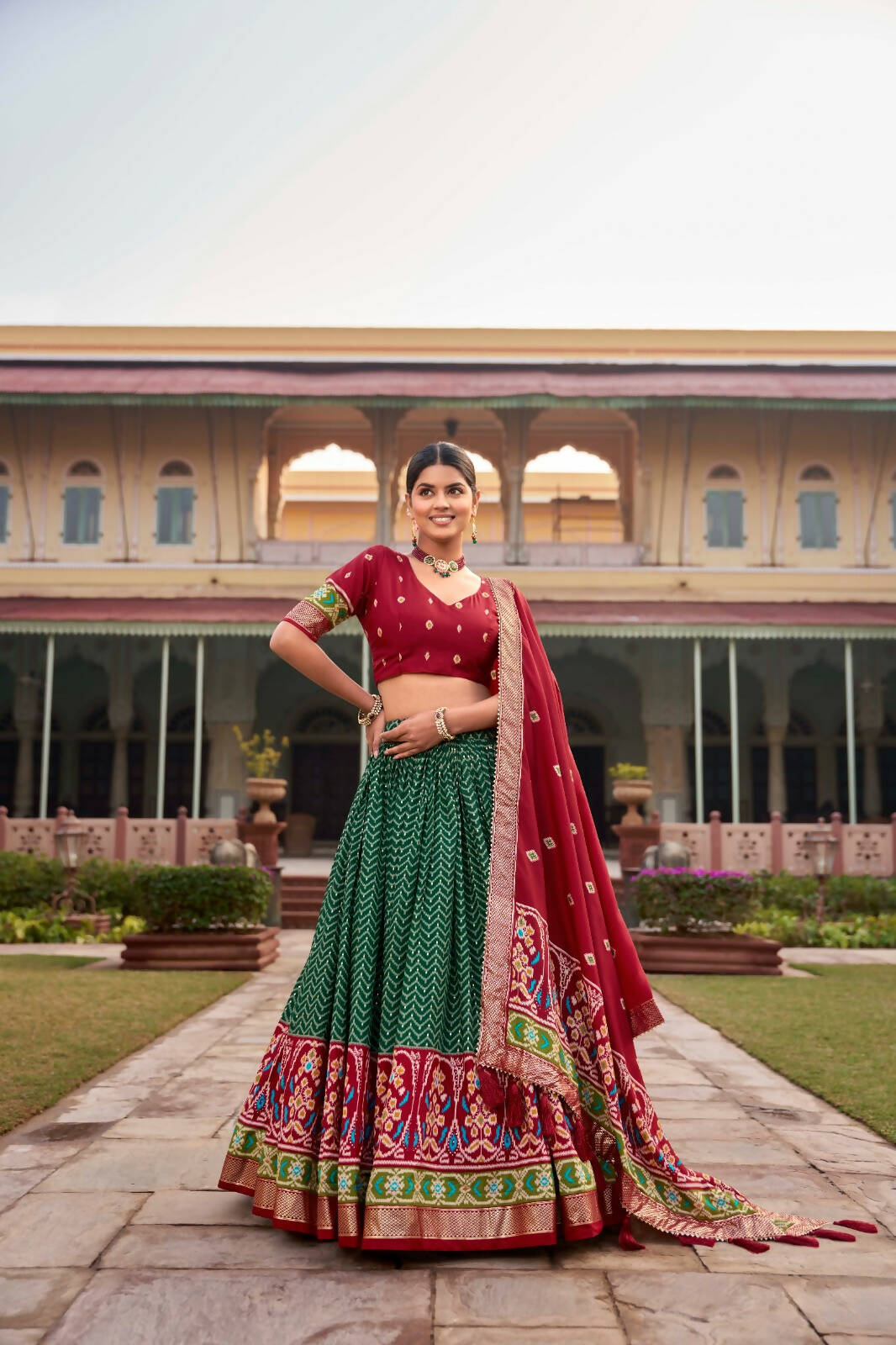 Green Lehenga Choli Set for Women Tussar Silk Lengha with Foil Printed by Infinity Export - Distacart