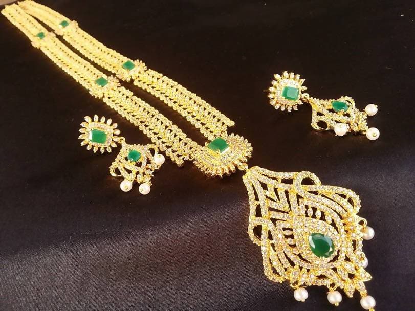 AD Emeralds Bridal Long Necklace Set