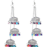 Thumbnail for Muskan Fancy Oxidized Silver triple With Multi color Pearl jhumki Long Earrings