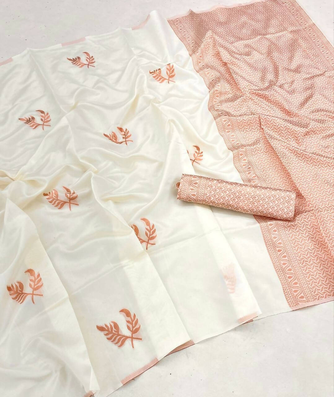 DEIANA'S Beautiful Golden Jari with New Design Soft Lichi Silk Saree - White - Distacart