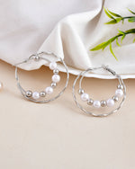 Thumbnail for VOJ Women Sliver-Plated Pearl Stainless Steel Hoop Earrings - Distacart