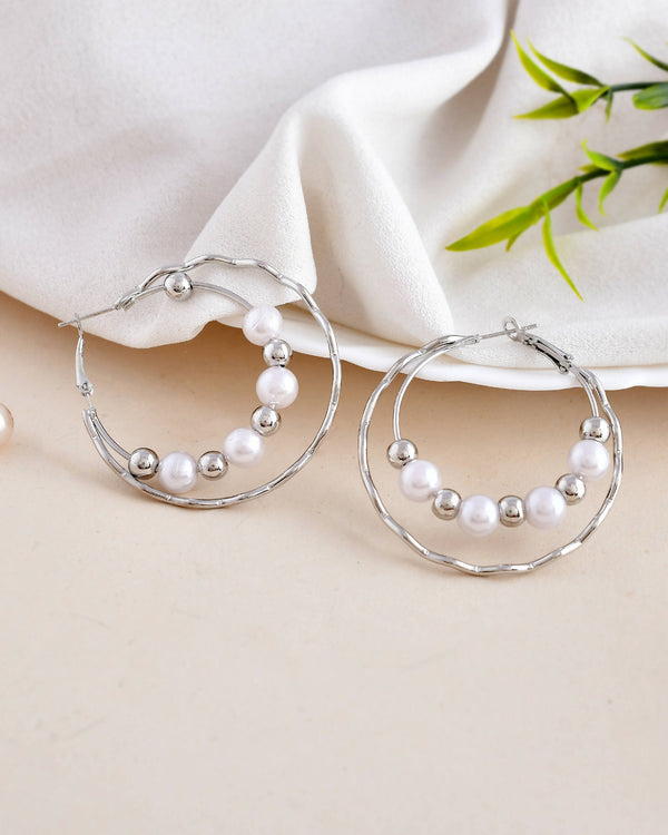 VOJ Women Sliver-Plated Pearl Stainless Steel Hoop Earrings - Distacart