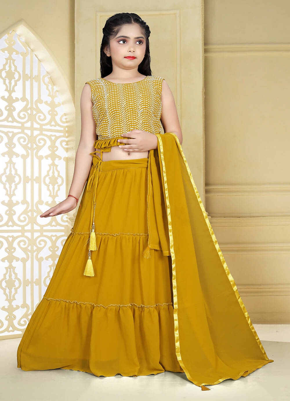 Wedding Designer Yellow Georgette Kidswear Lehenga - Aaradhna - Distacart