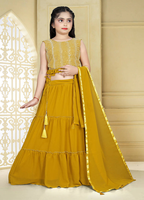 Wedding Designer Yellow Georgette Kidswear Lehenga - Aaradhna - Distacart