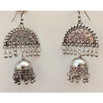 Thumbnail for Half Moon Silver Oxidized Jhumka Pearl Tassel Earrings