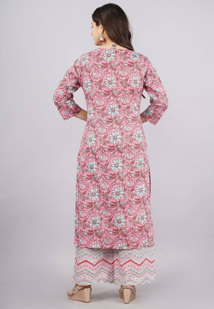 Vamika Printed Cotton Pink Party Wear/Casual Wear Kurta Set/Suit - Distacart