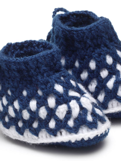 Chutput Kids Woollen Hand Knitted Self Desgin Booties - Blue - Distacart