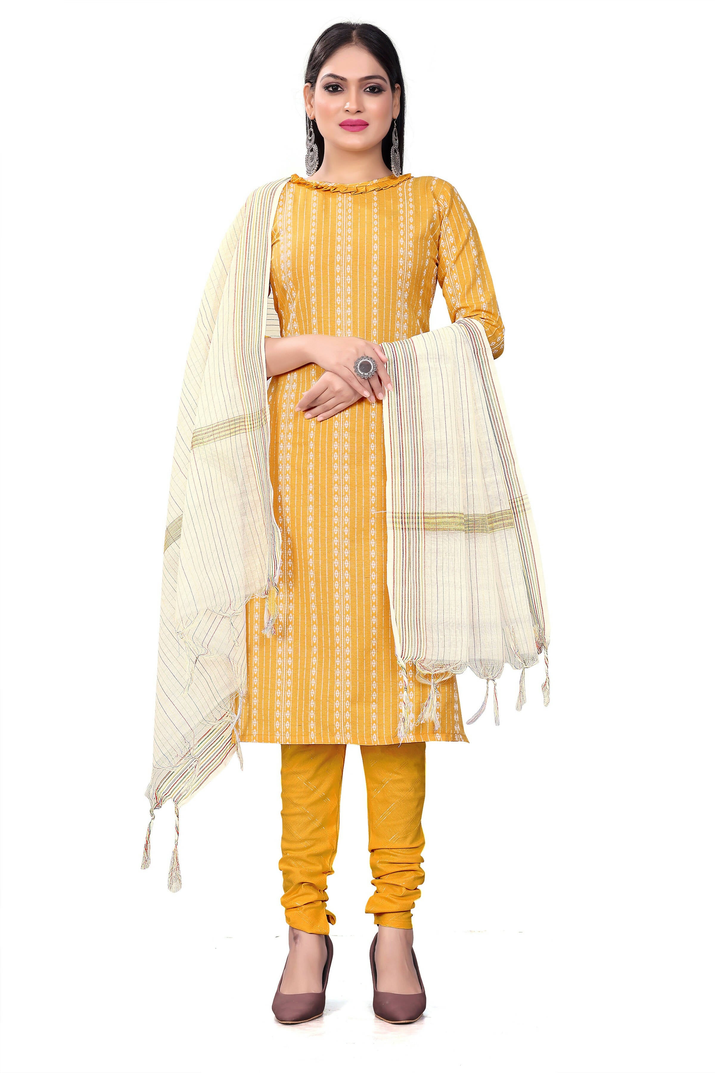Mustard Cotton Jacquard Woven Unstitched Dress Material - Amara - Distacart