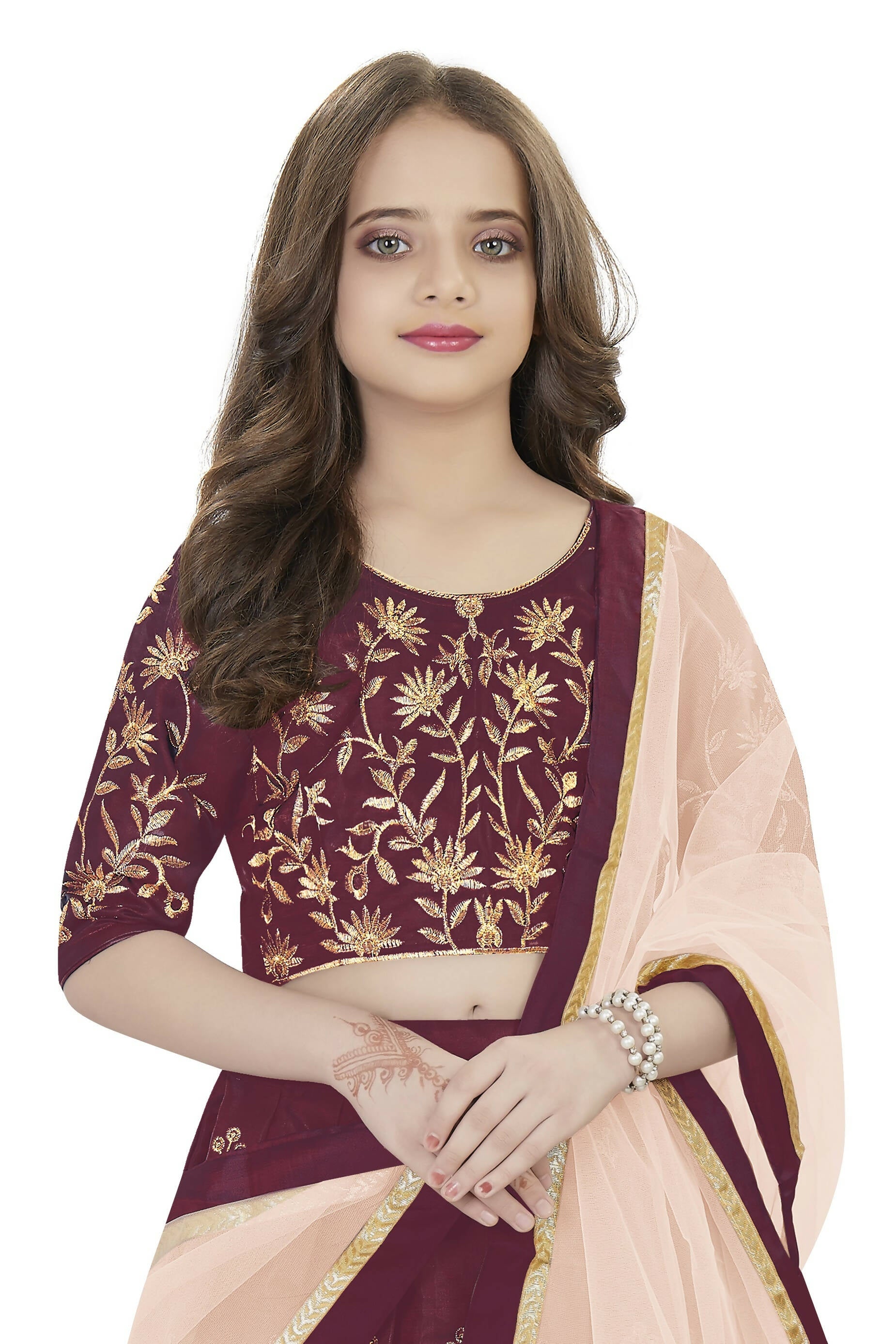 Dwiden Maroon Rohini Tafetta Sattin Semi-Stitched Girl's Lehenga Choli - Distacart