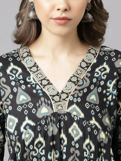 FIORRA Women's Black Cotton A-Line Kurta Palazzo Set - Distacart