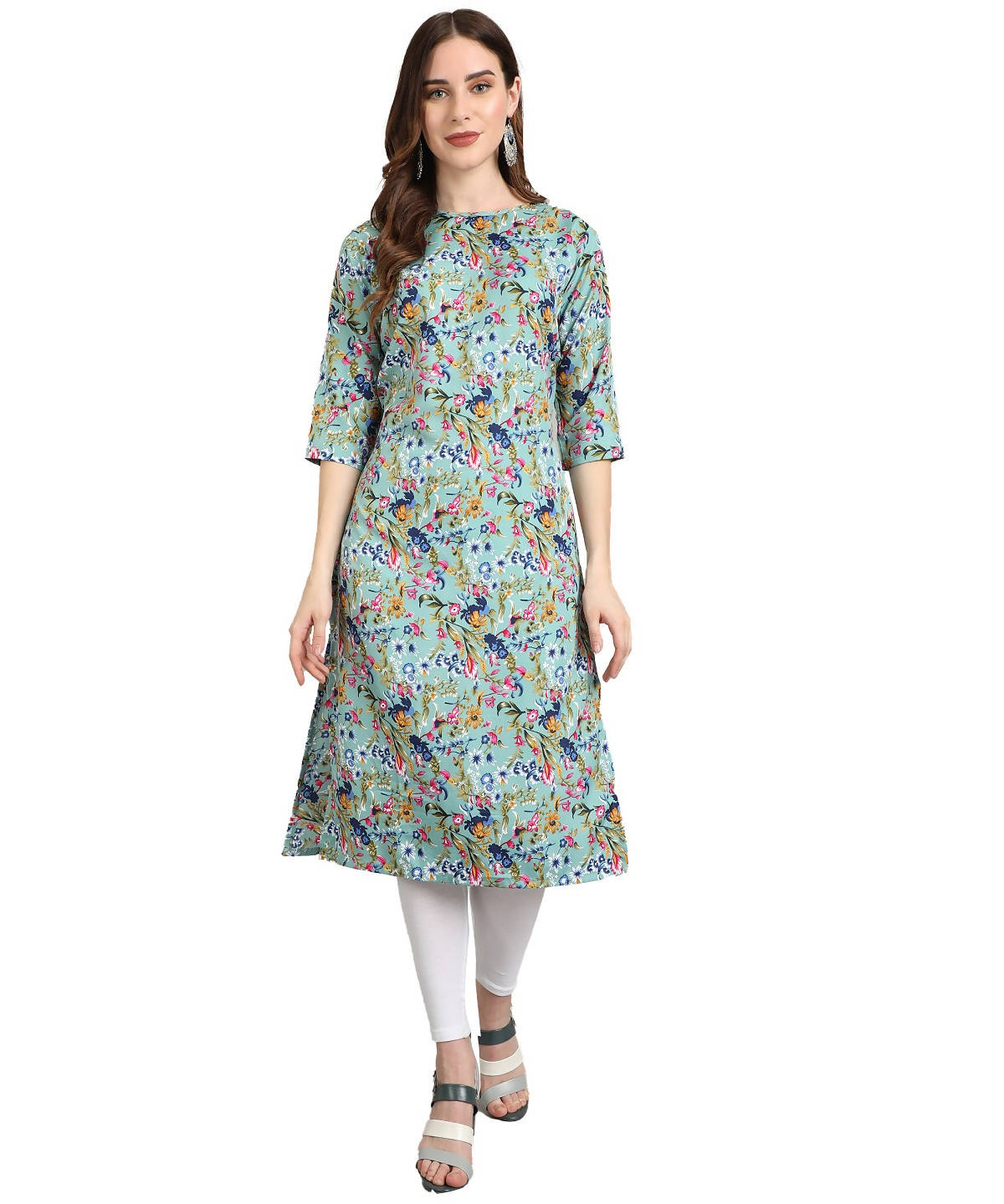 Vamika Rama Green French Crepe Printed Party Wear/Casual Wear Kurti - Distacart