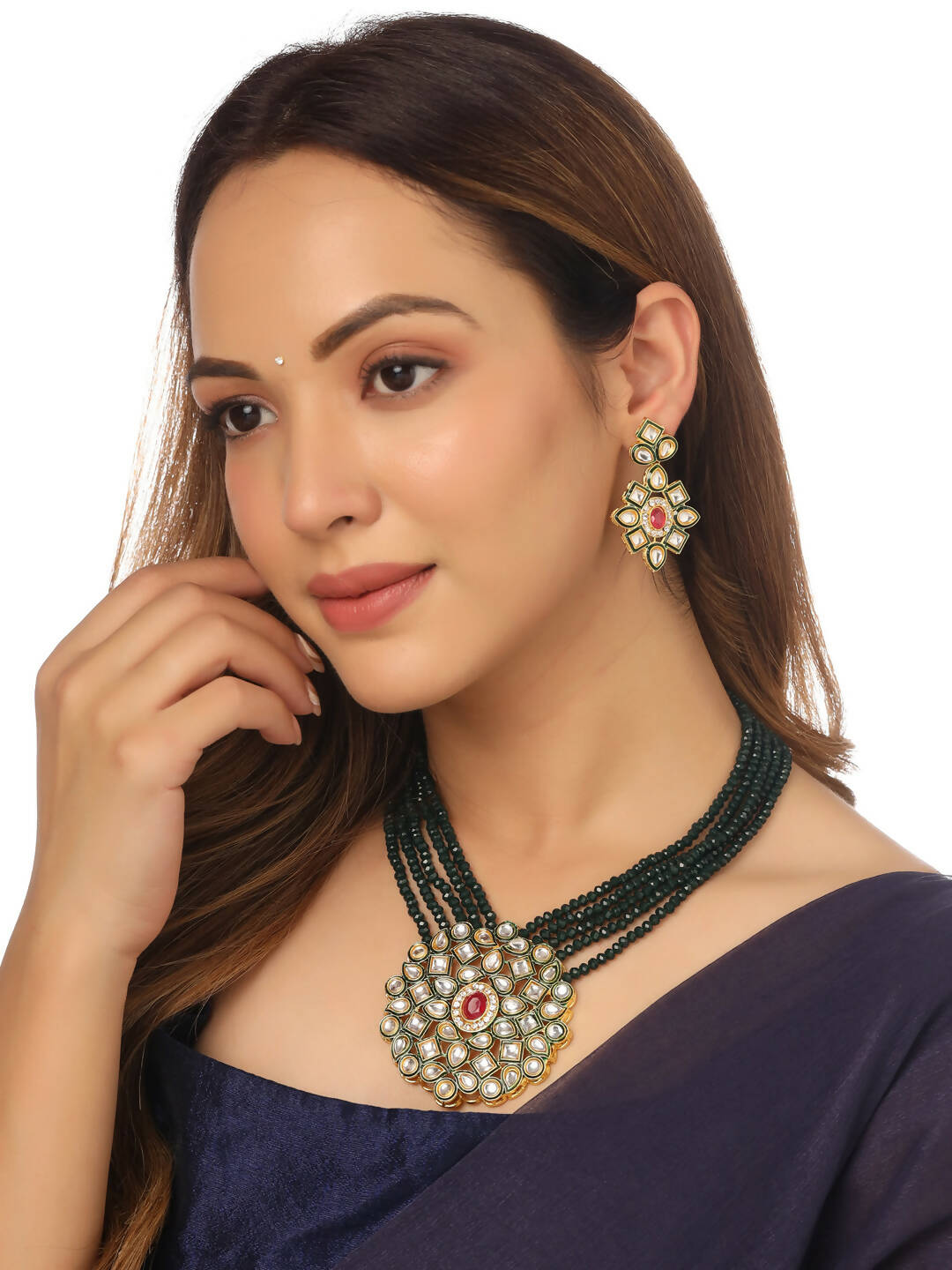 NVR Women Gold Plated Kundan Studded Jewellery Set - Distacart