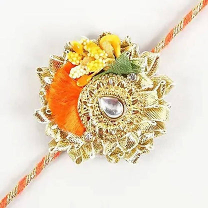 Zardosi Flower Design Rakhi & Kaju Katli Box - Distacart