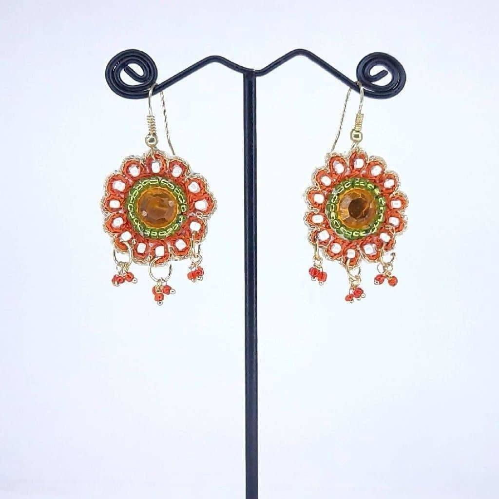 Hand Weaved Crystal stone Flower Collection Earrings