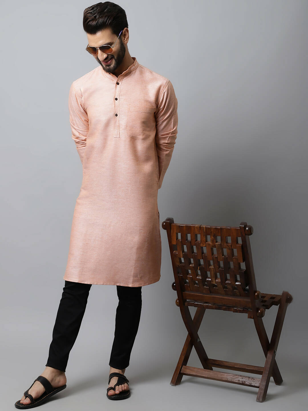 Even Apparels Pink Color Pure Cotton Men's Kurta With Band Collar (SLD1186) - Distacart