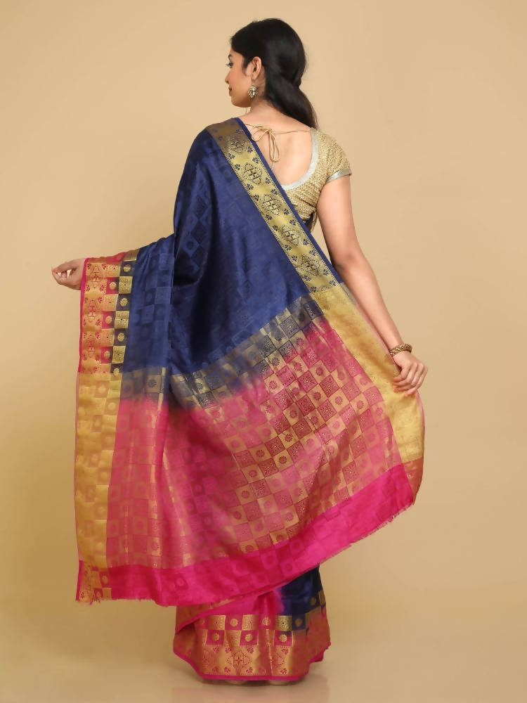 Kalamandir Checked Navy Blue Pashmina Saree