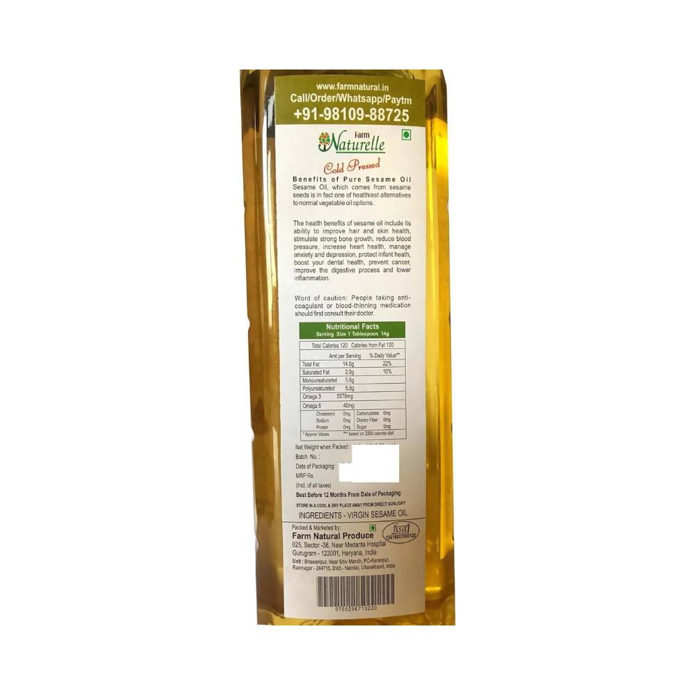 Farm Naturelle Cold Pressed Virgin Sesame Seed Oil - Distacart