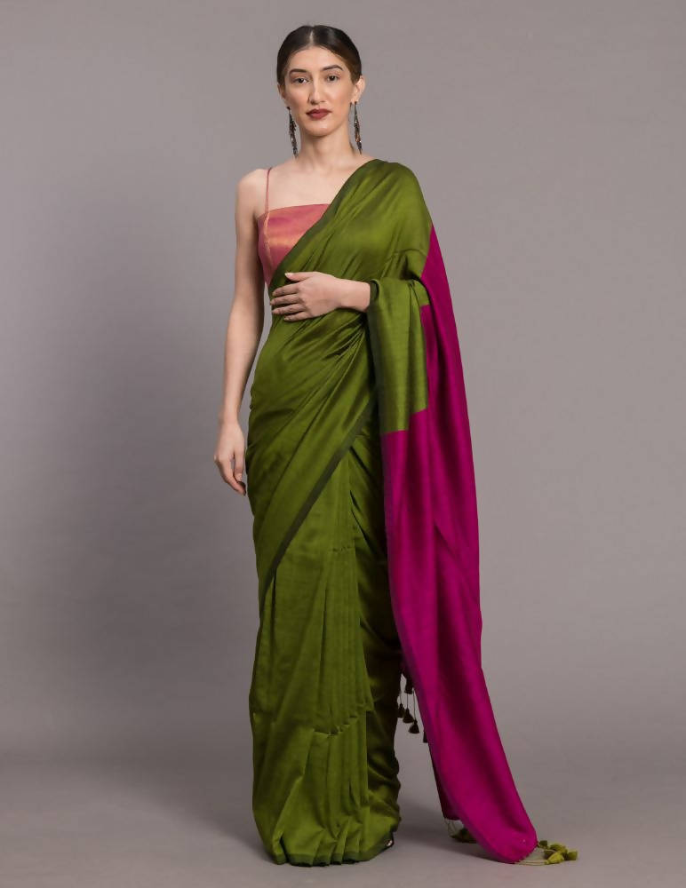 Suta Green Pink Colourblocked Saree - Distacart