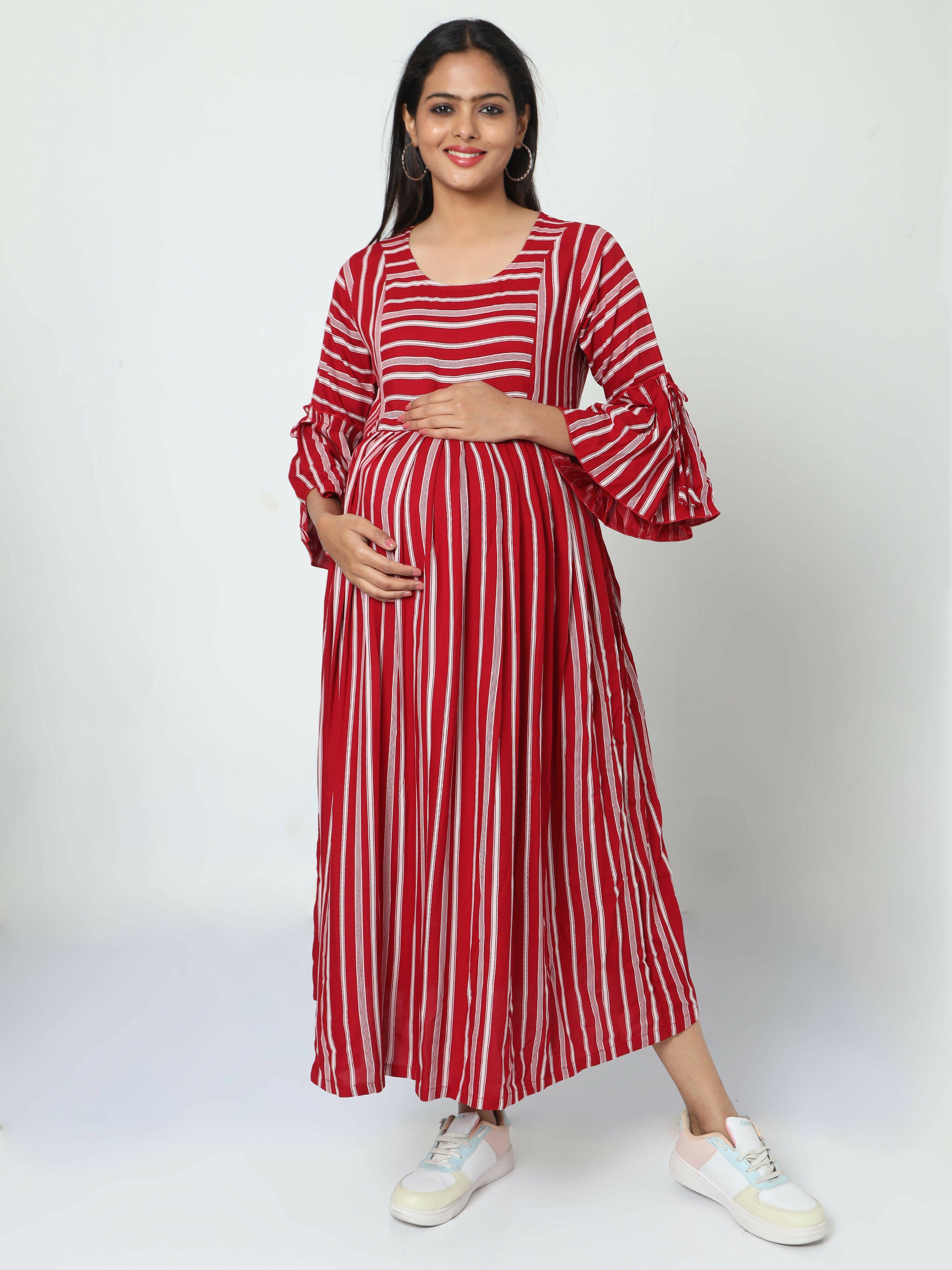 Ribbed Knit Maternity & Nursing Overlay Dress – Burgandy