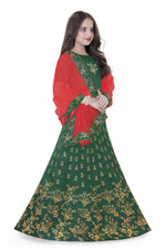 Thumbnail for Dwiden Green Baby Doll Tafetta Sattin Semi-Stitched Girl's Lehenga Choli - Distacart