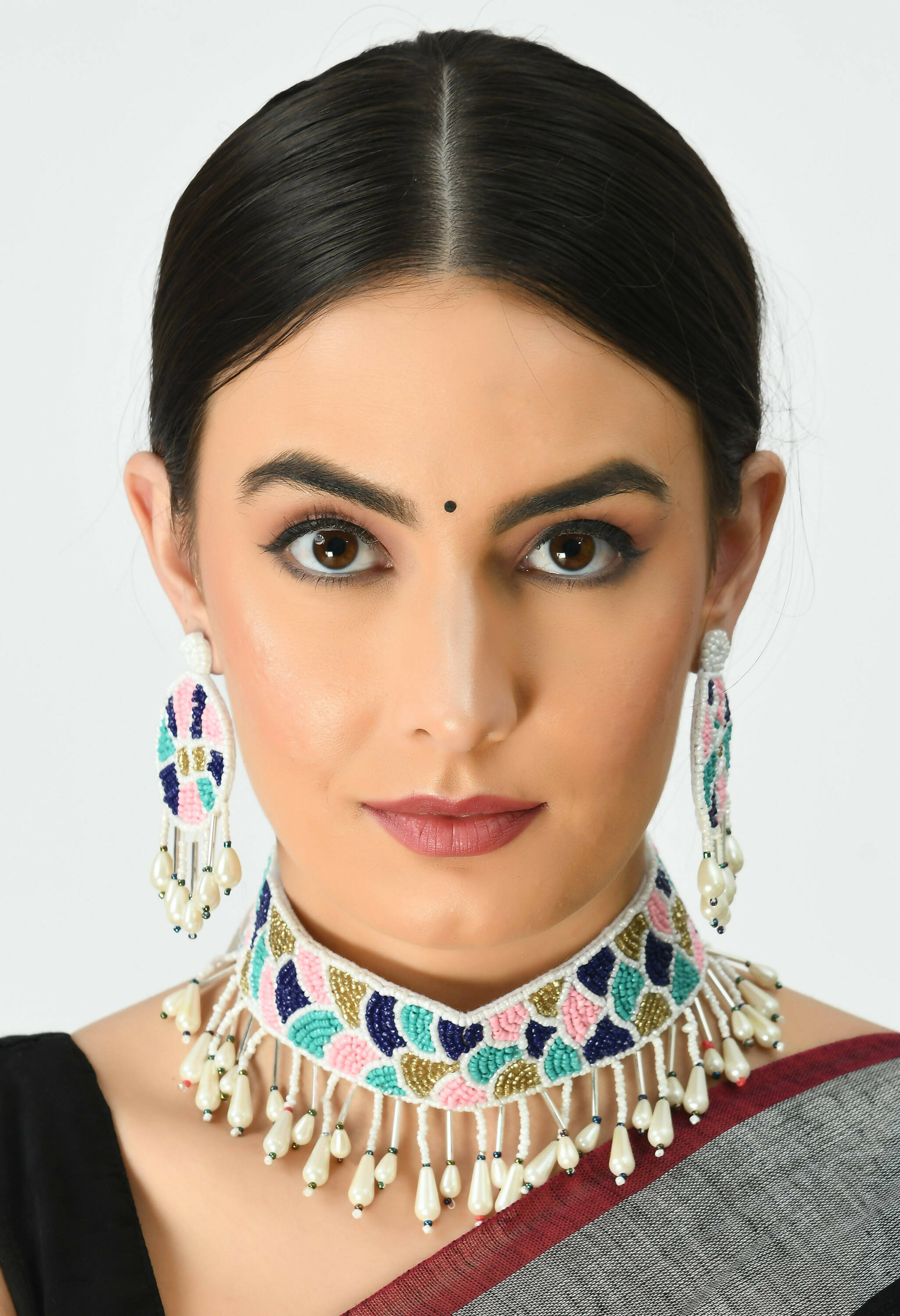 Mominos Fashion Johar Kamal Handicraft Multi Pearls Necklace with Earrings For Women - Distacart