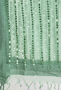 Thumbnail for Mominos Fashion Moeza Women's Orgenza Mirror Stripe Thread Work Pista Green Dupatta - Distacart