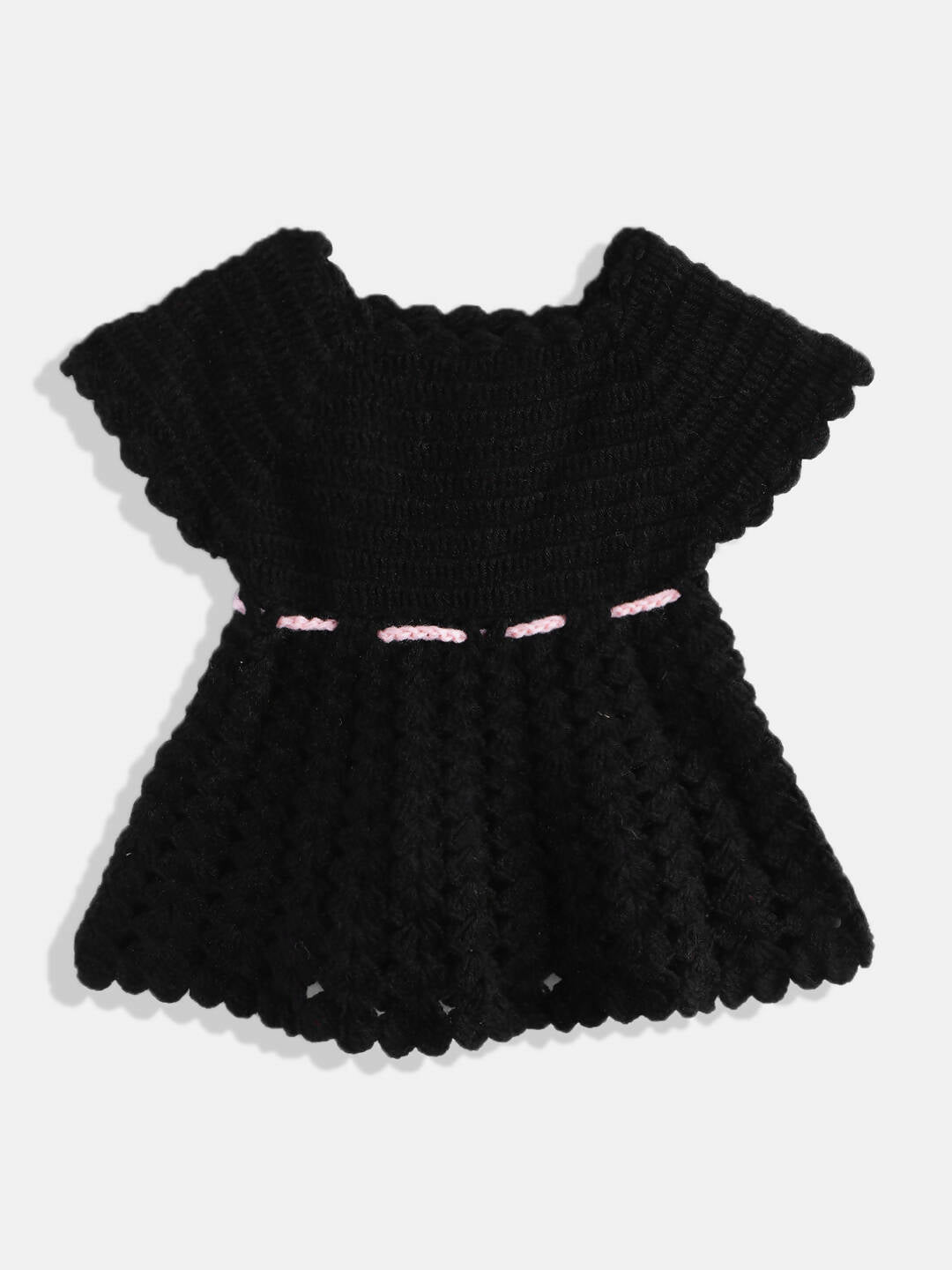 Chutput Kids Woollen Hand Knitted Full Sleeves Cardigan With Short Sleeves Flower Work Dress - Pink - Distacart