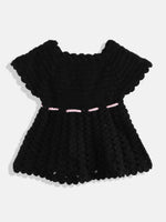 Thumbnail for Chutput Kids Woollen Hand Knitted Full Sleeves Cardigan With Short Sleeves Flower Work Dress - Pink - Distacart