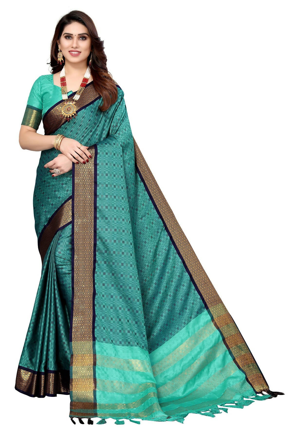 Vamika Weaving Rama Green Cotton Silk Saree - Distacart