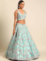 Thumbnail for House of Panchhi Turquoise Blue Organza Sequins & Zarkan embroidery Lehenga choli & Dupatta - Distacart