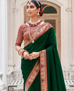Thumbnail for Green Vichitra Solid Saree With Unstitched Blouse Piece - Juhi - Distacart