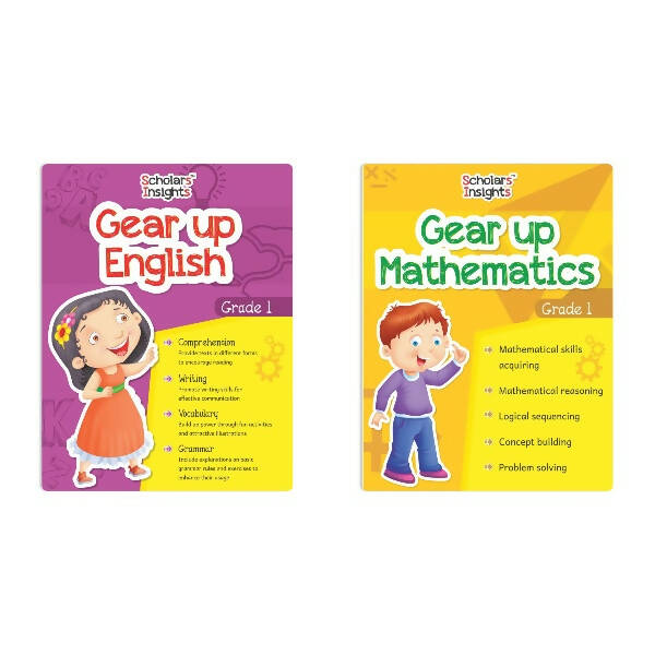 Scholars Insights Gear Up English & Maths Grade 1 Books Set of 2|English Grammar, Logical Reasoning, Problem Solving Book for Kids| Ages 6-7 Years - Distacart