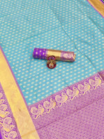 Thumbnail for DEIANA'S Beautiful Golden Jari with New Design Soft Lichi Silk Saree - Sky - Distacart