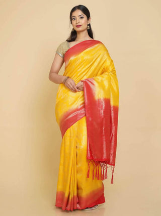 Kalamandir Ethnic Motifs Yellow Silk Blend Saree